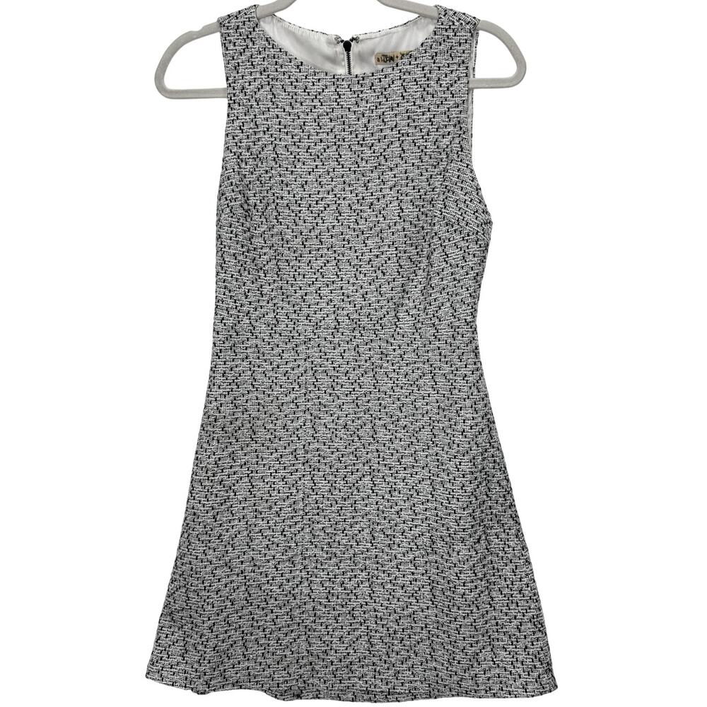 Alice + Olivia Tweed Mini Dress Black White Open Back Size 2 - Picture 3 of 6
